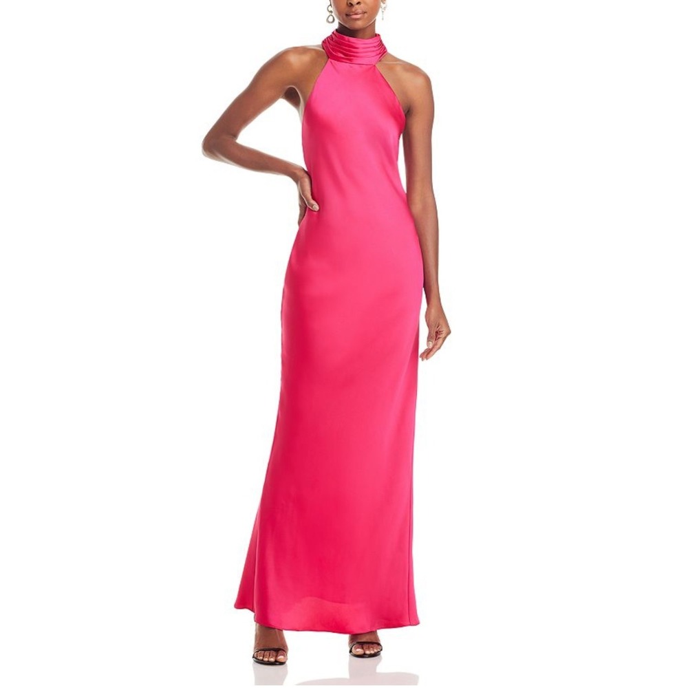 Ramy Brook Dress Maxi Tatiana Gown Hot Pink Halter Formal Size 8 MSRP $645 - Picture 10 of 15